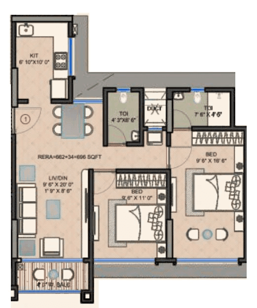 Swastik Legacy Unit plan - 696 sq.ft.