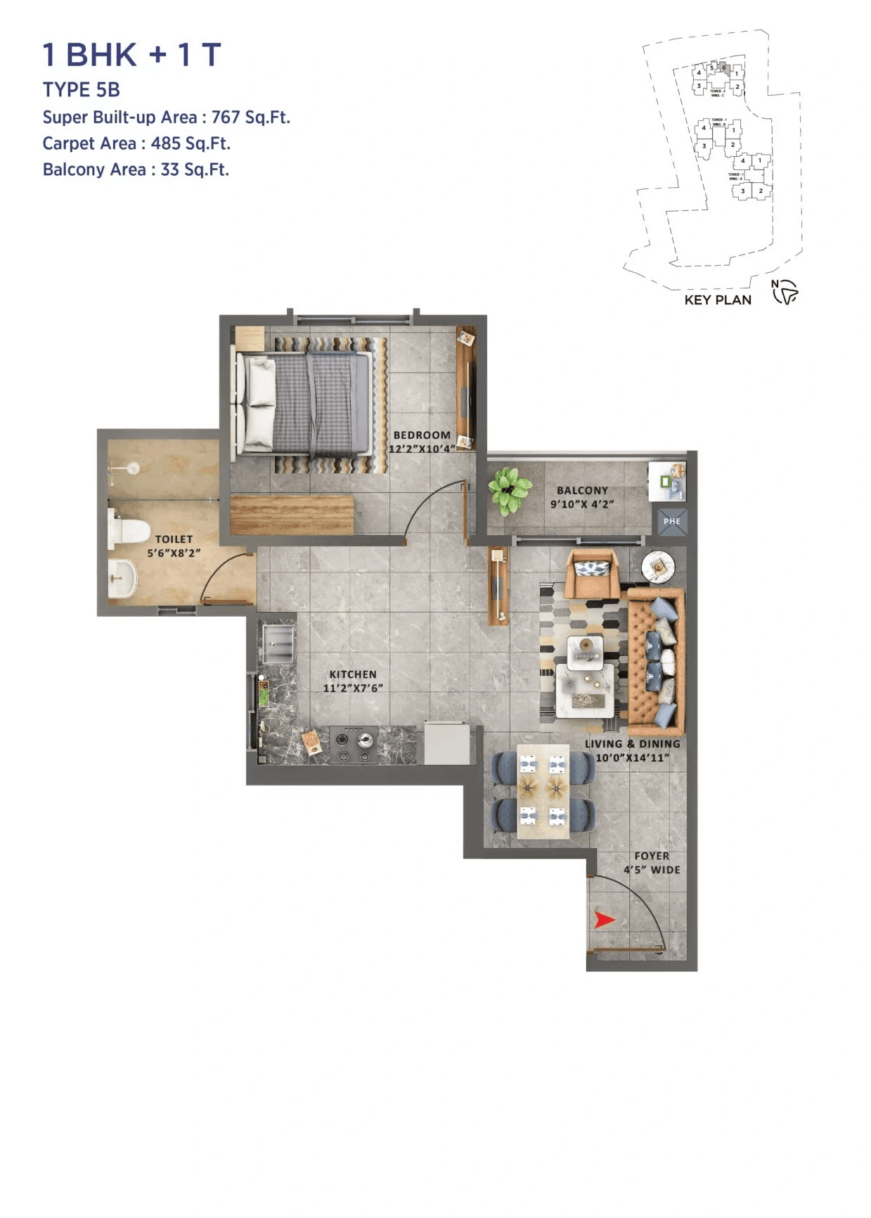 Sattva Forest Ridge Unit plan - 485 sq.ft.