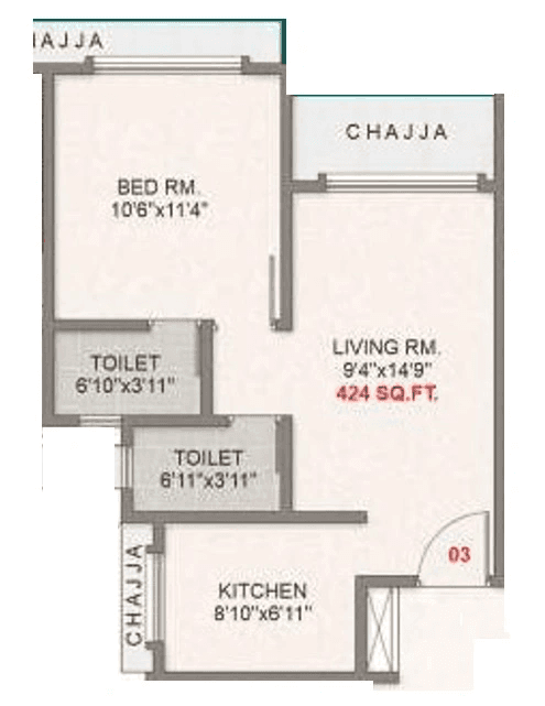 Adityaraj Majestic Unit plan - 424 sq.ft.