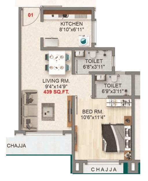 Unit plan - 439 sq.ft.