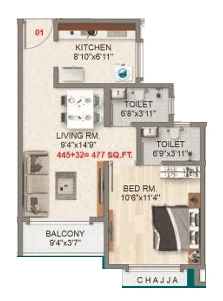 Unit plan - 477 sq.ft.