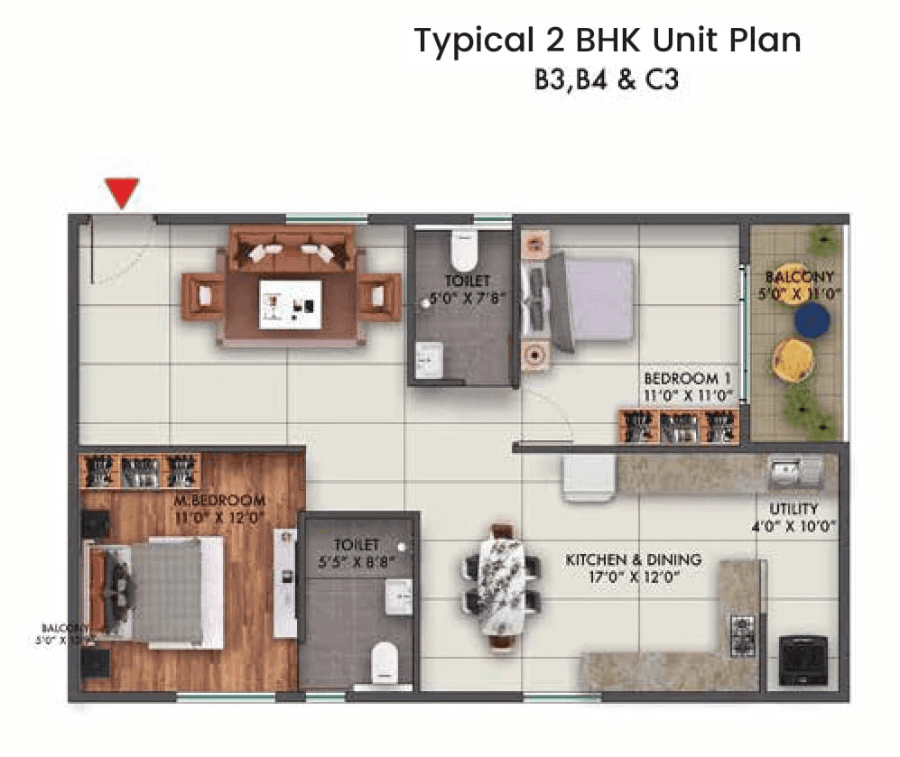 Amberstone Elanza Unit plan - 905 sq.ft.
