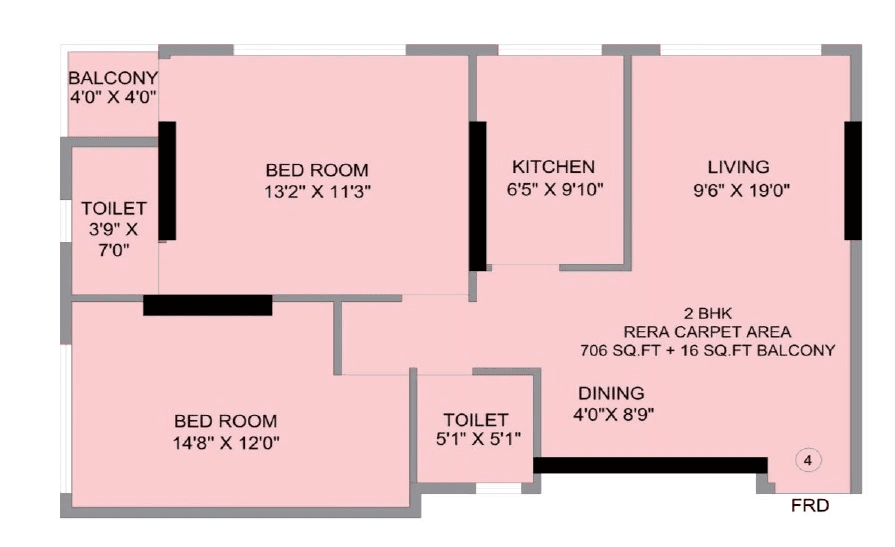 Nirvaana Solitaire Unit plan - 722 sq.ft.