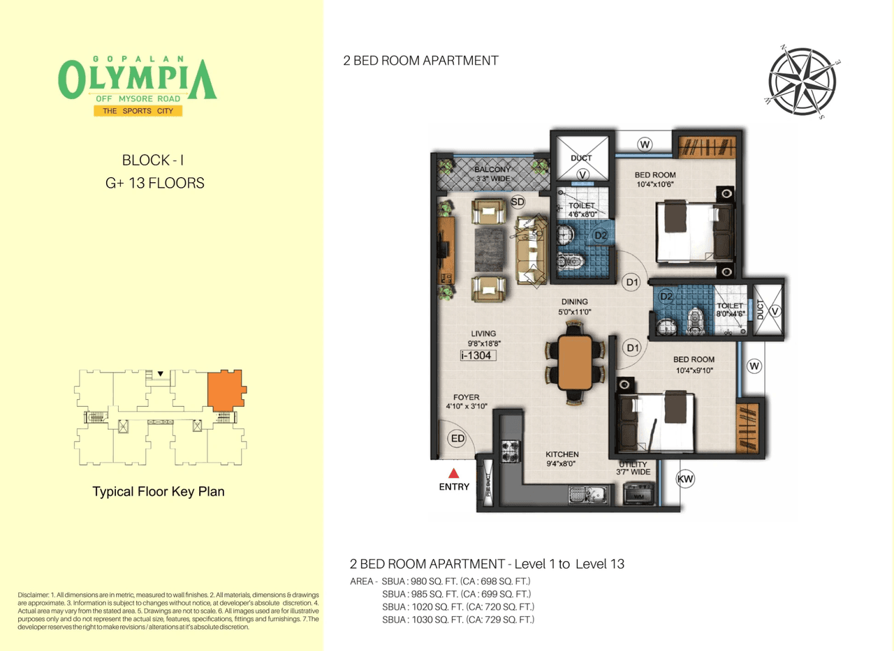 Gopalan Olympia Unit plan - 698 sq.ft.