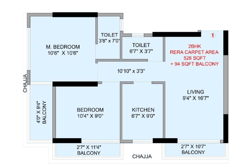 Nirvaana Coral Unit plan - 620 sq.ft.