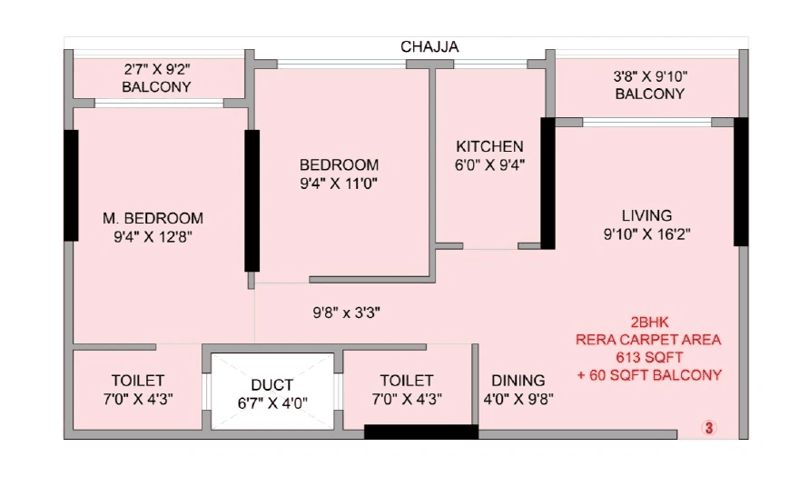 Nirvaana Coral Unit plan - 673 sq.ft.