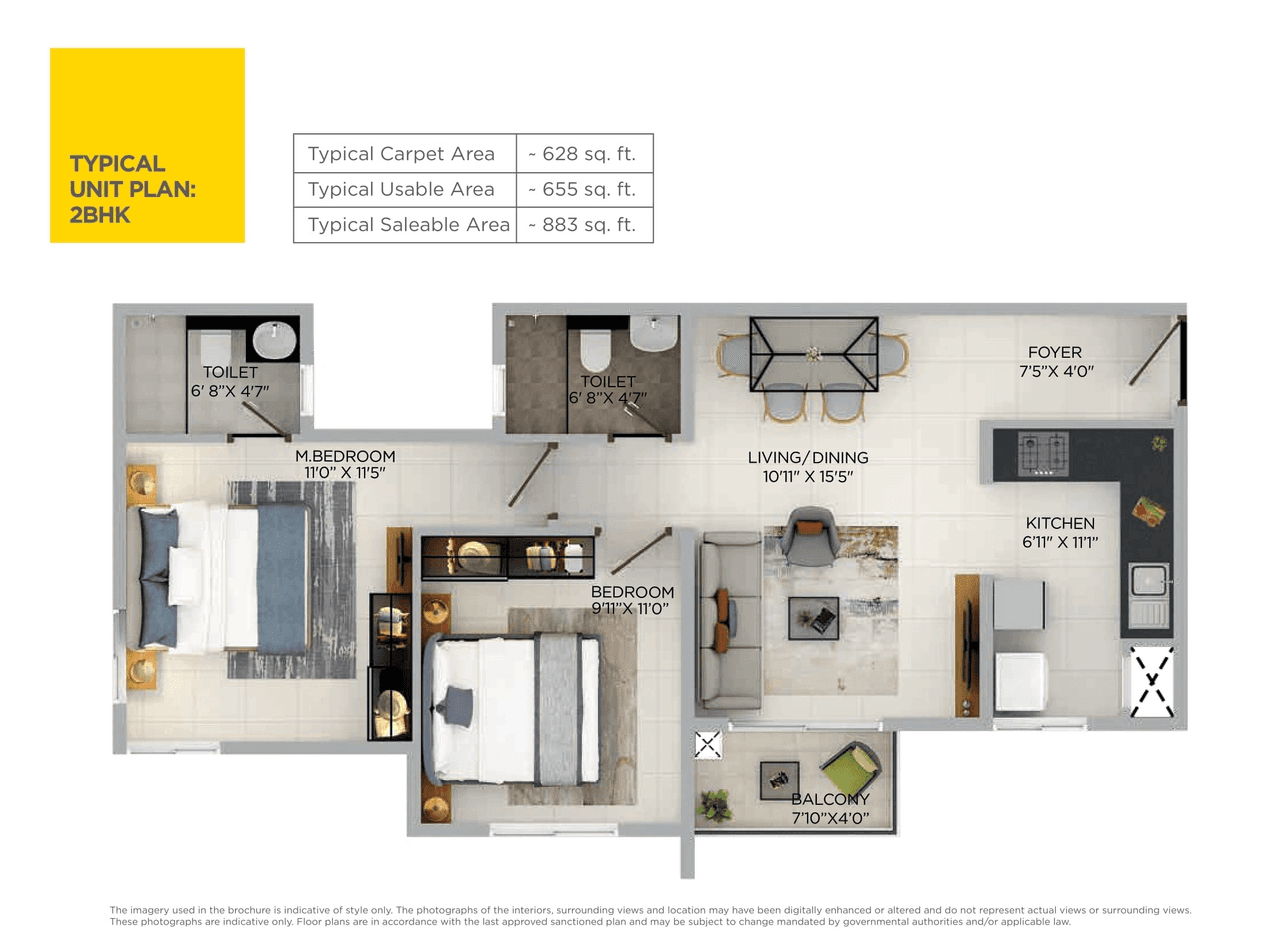 Provident Sunworth City Unit plan - 628 sq.ft.