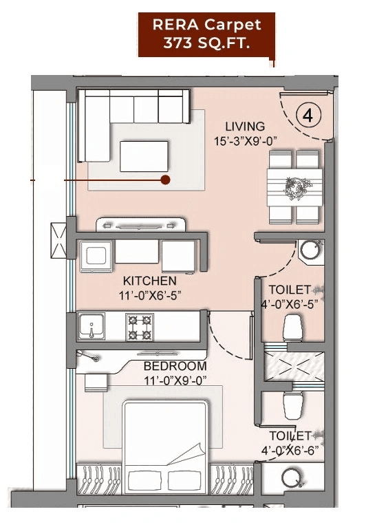 Roha Eva Aspire Unit plan - 373 sq.ft.