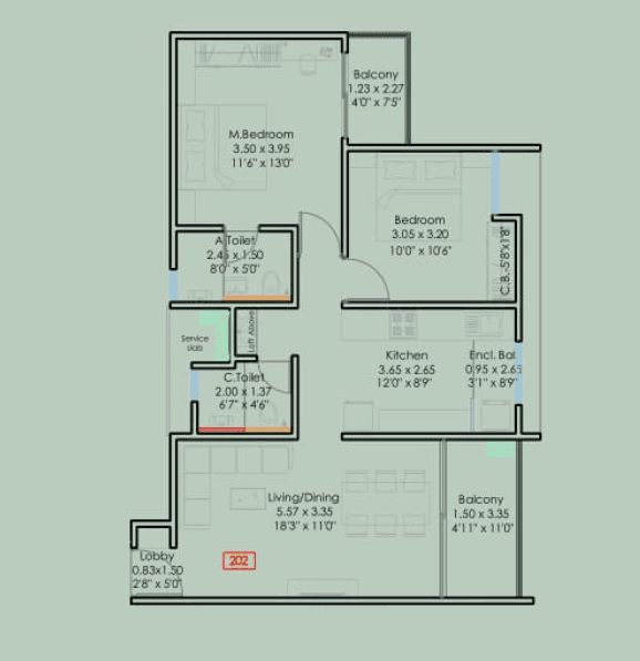 NB Swanandi Blossom Unit plan - 830 sq.ft.