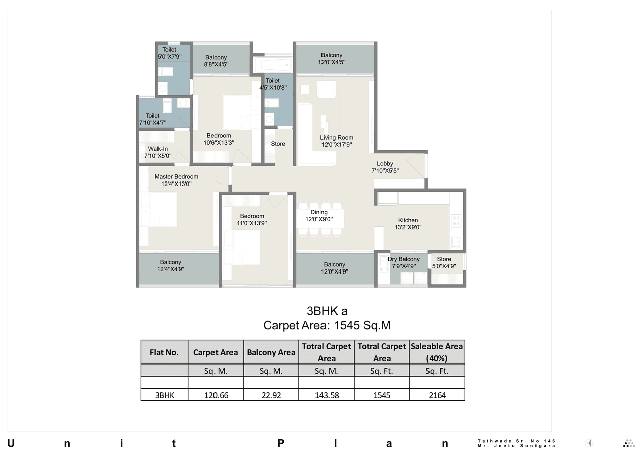 Shree Sonigara Quorra Unit plan - 1545 sq.ft.