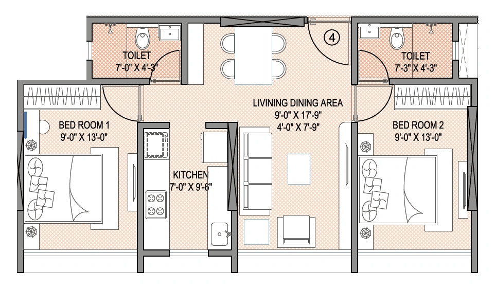 Kamdar Vishva Unit plan - 600 sq.ft.