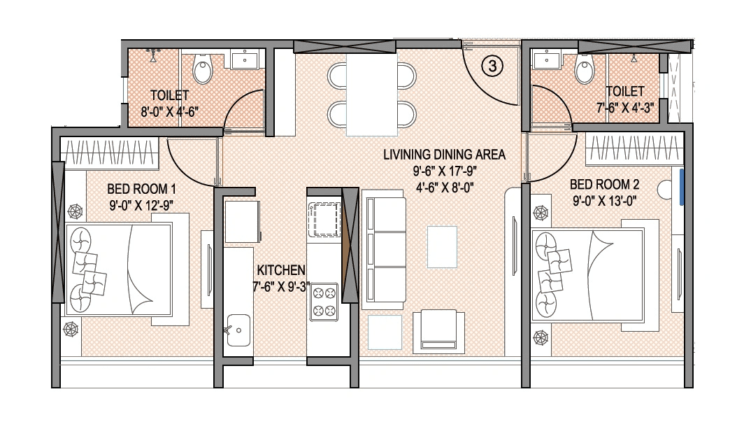 Kamdar Vishva Unit plan - 623 sq.ft.