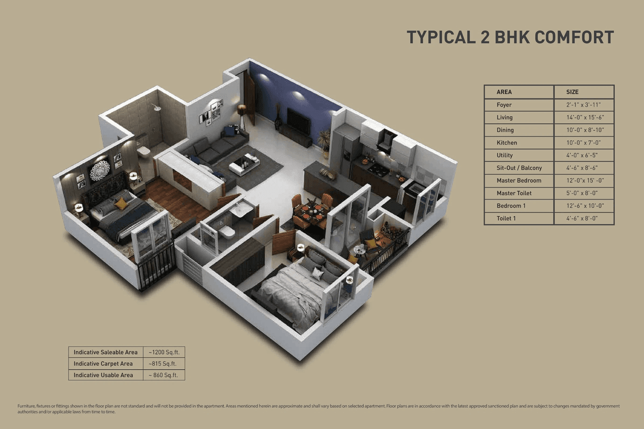 Purva Zenium Unit plan - 815 sq.ft.