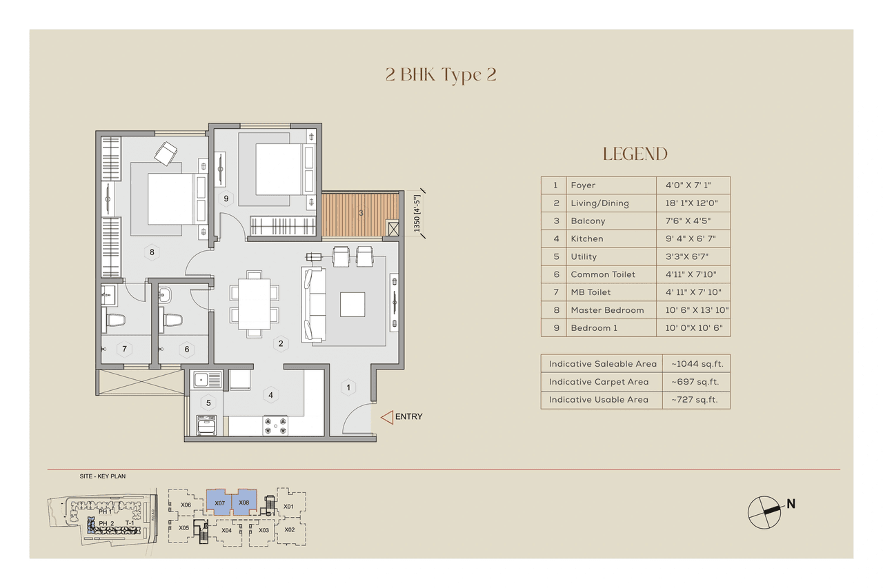 Purva Zenium Unit plan - 727 sq.ft.