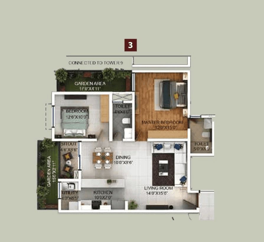 Purva Zenium Unit plan - 815 sq.ft.