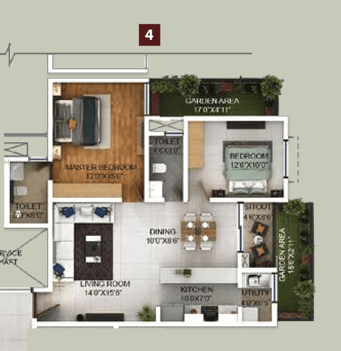 Purva Zenium Unit plan - 815 sq.ft.
