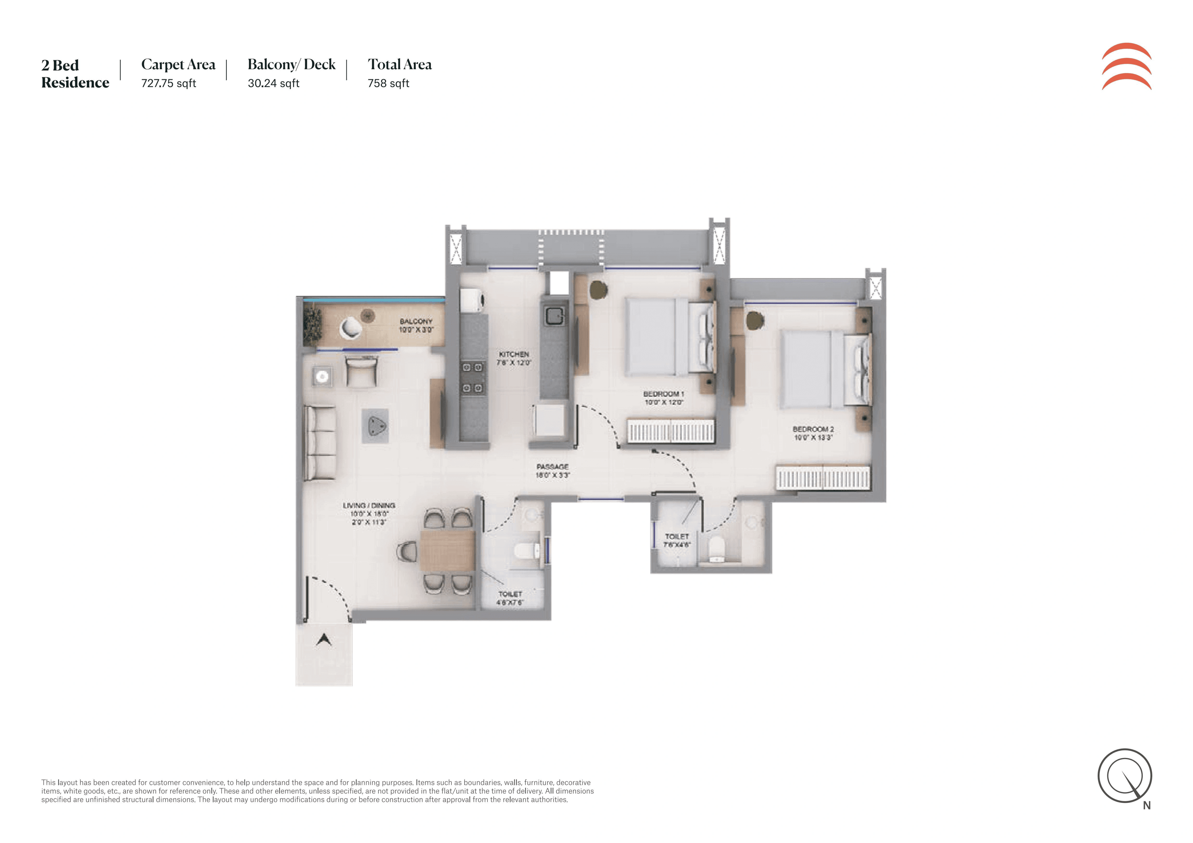 Unit plan - 758 sq.ft.