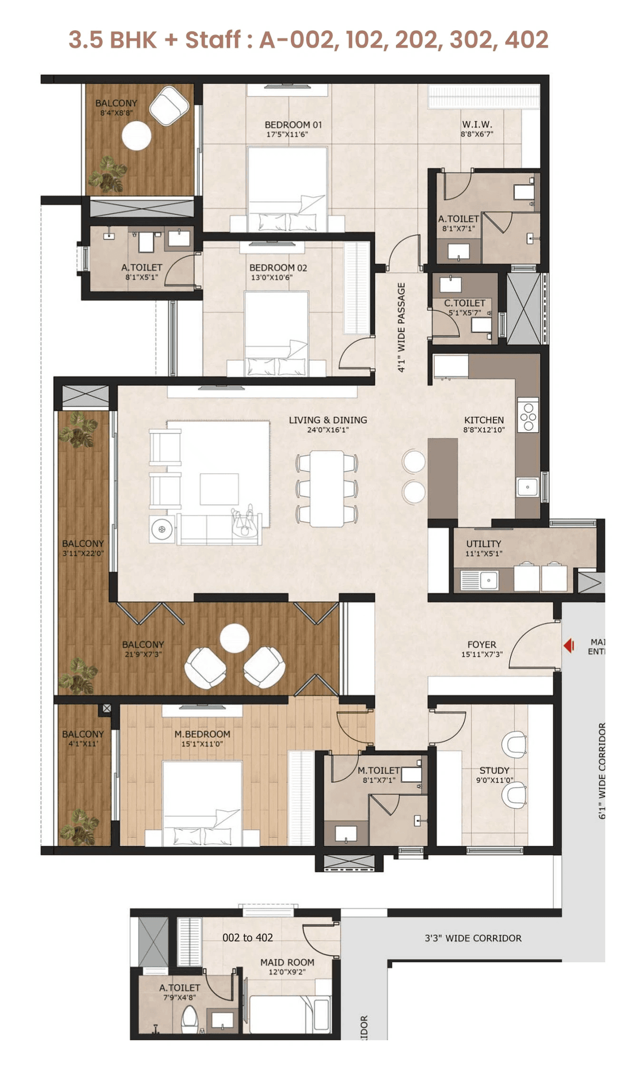Kumar Plumeria Unit plan - 2158 sq.ft.