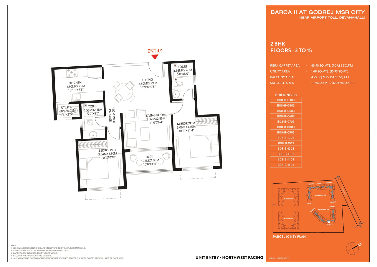 Godrej Barca MSR City Unit plan - 709 sq.ft.