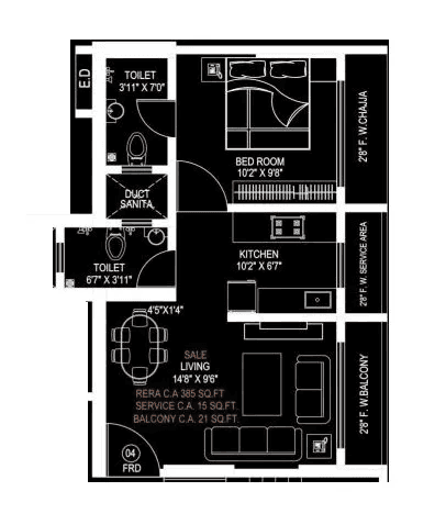 UVK Vastu Shilp Unit plan - 421 sq.ft.