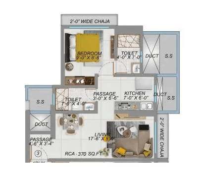 Shreeji Bliss Unit plan - 370 sq.ft.