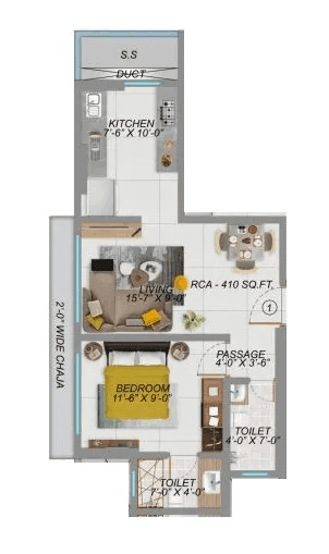 Shreeji Bliss Unit plan - 410 sq.ft.