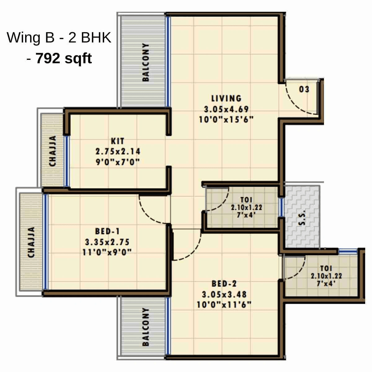 Fornax Bhoomi Icon Unit plan - 792 sq.ft.