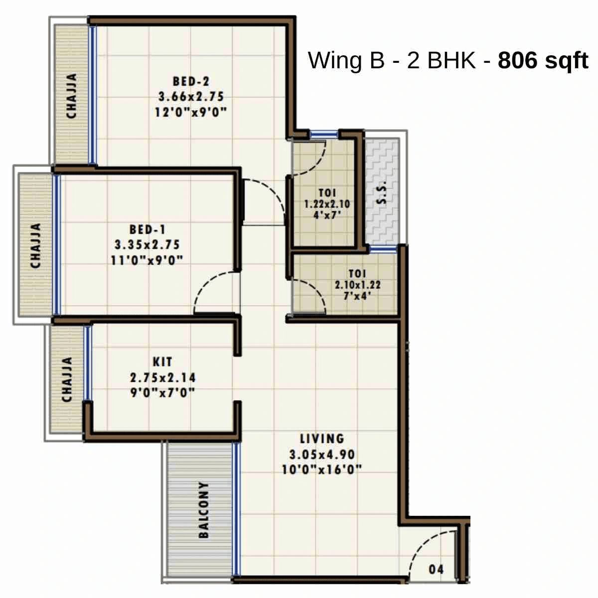 Fornax Bhoomi Icon Unit plan - 806 sq.ft.