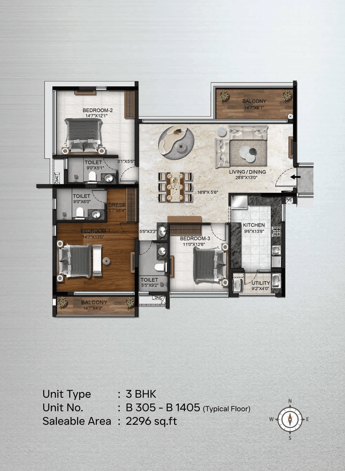 Radiance Platinum Unit plan - 1607 sq.ft.