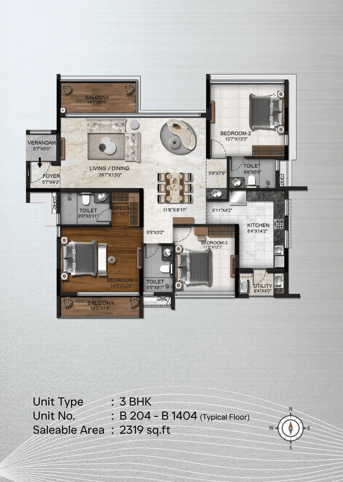 Radiance Platinum Unit plan - 1623 sq.ft.
