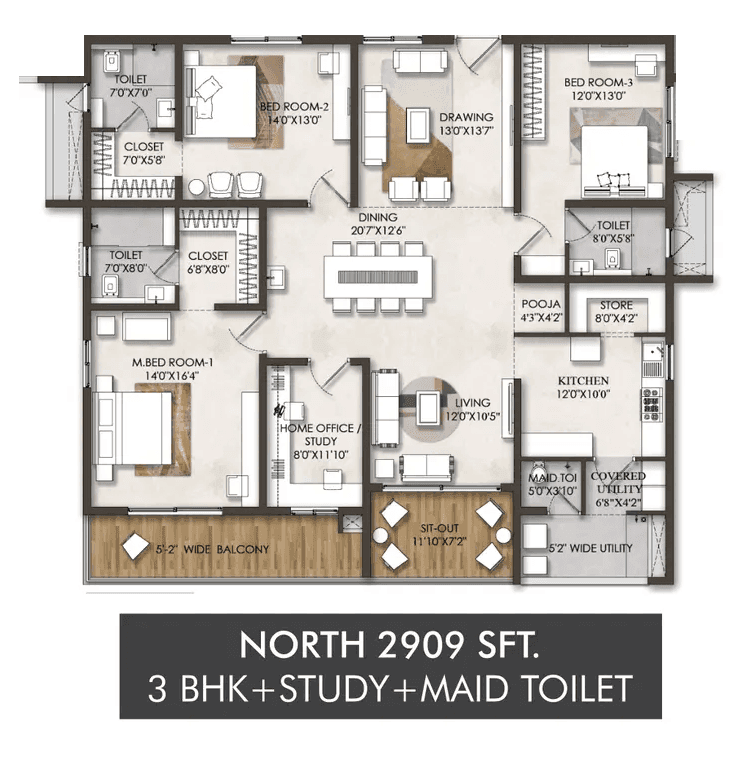 SSI Fortune Suraj Bhan Grande Unit plan - 2036 sq.ft.