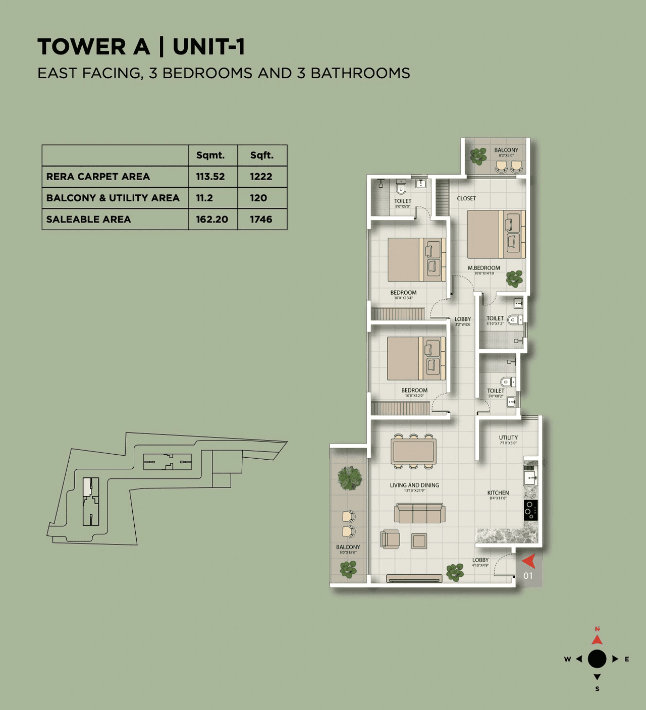 Urbanest Eastfield Unit plan - 1222 sq.ft.