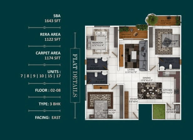 Binary Temple Tree Unit plan - 1174 sq.ft.