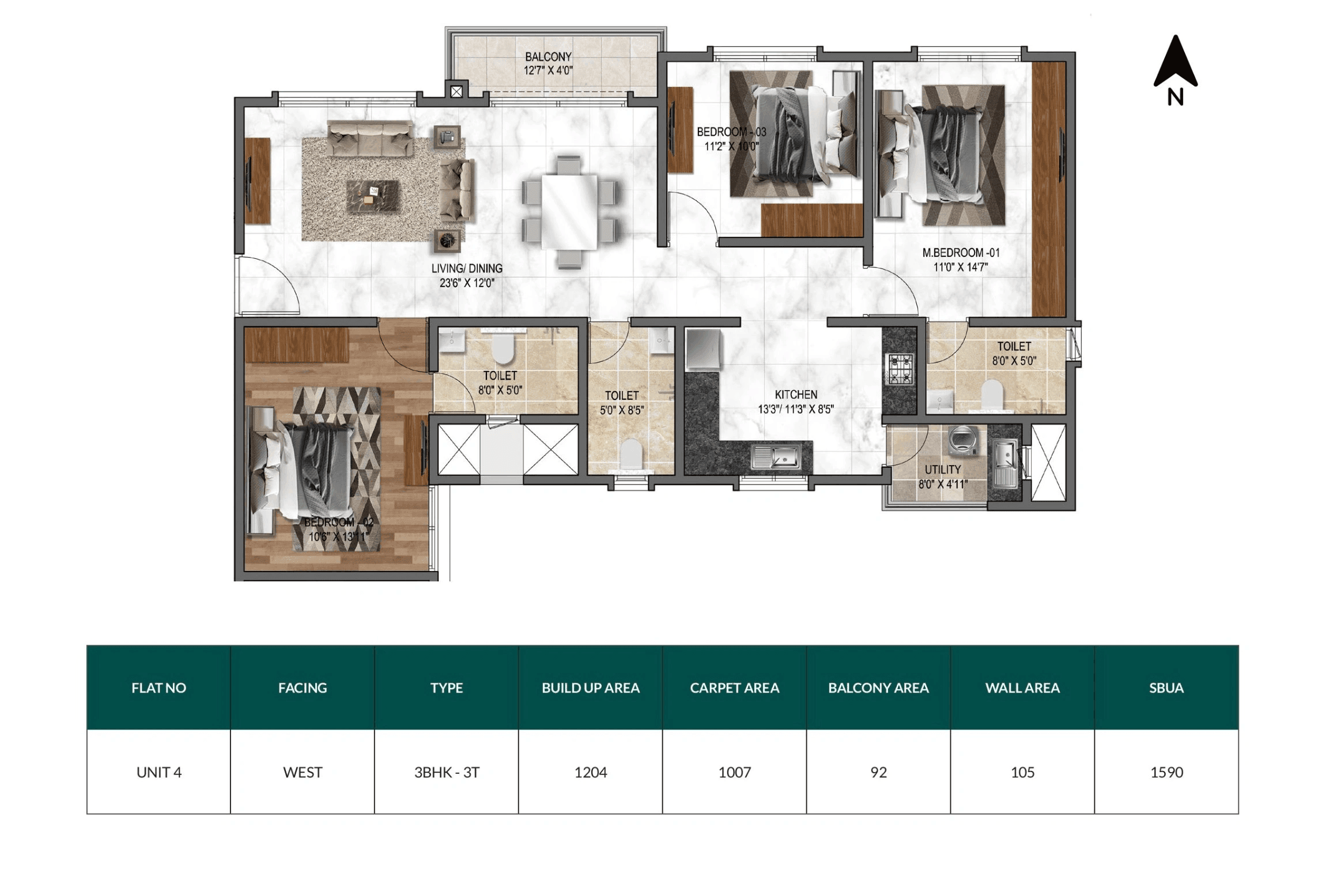 Unit plan - 1007 sq.ft.