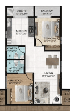 DS MAX Sky Fields Unit plan - 820 sq.ft.