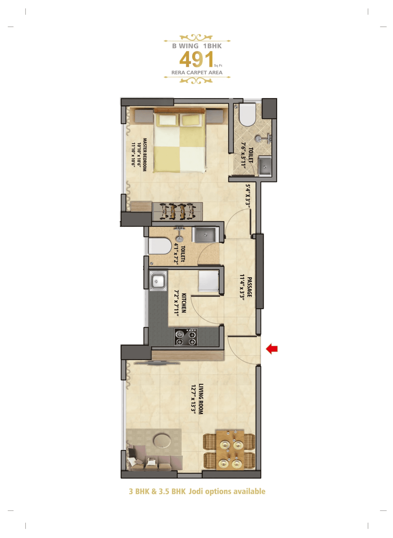 Shreeji Serenity Unit plan - 491 sq.ft.