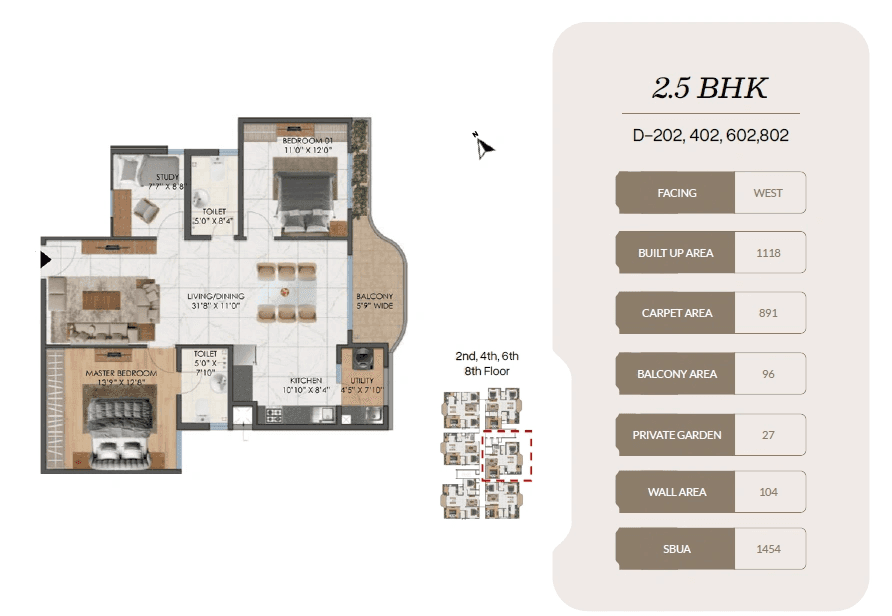 Mana Cresta Unit plan - 891 sq.ft.