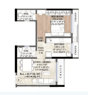 MG White Orchid Residency Unit plan - 447 sq.ft.