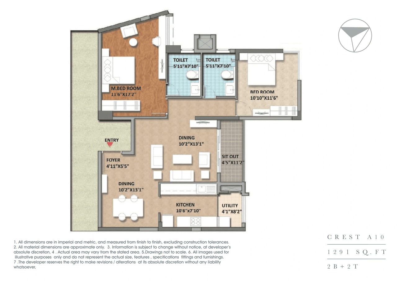 Monarch Aqua Unit plan - 903 sq.ft.