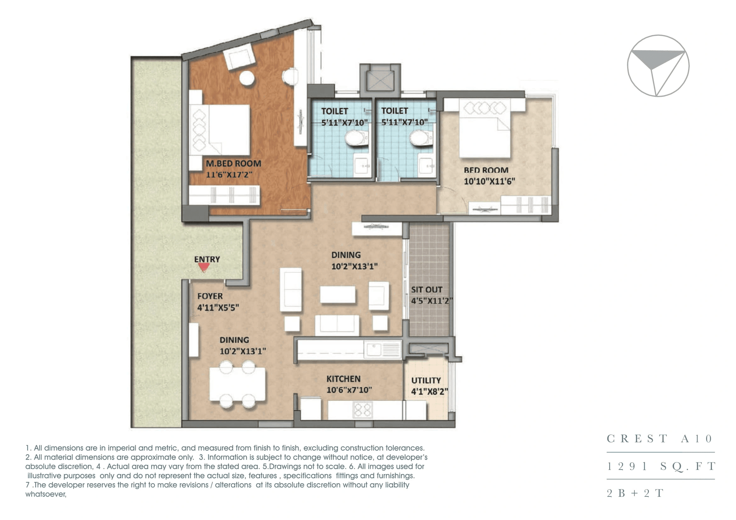 Monarch Aqua Unit plan - 903 sq.ft.