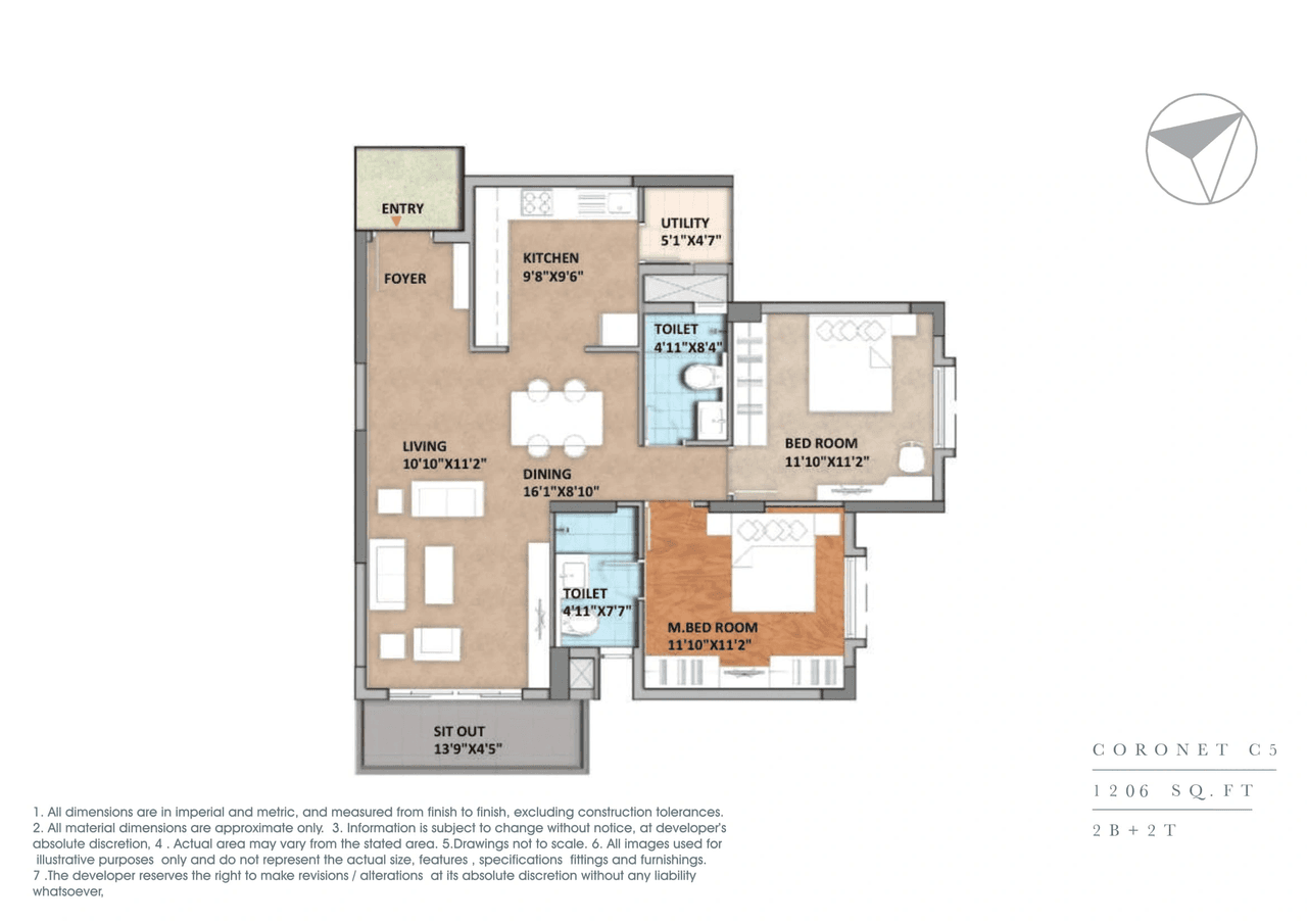 Monarch Aqua Unit plan - 844 sq.ft.