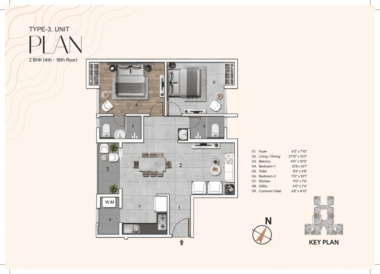 Jains Seven 77 Unit plan - 729 sq.ft.