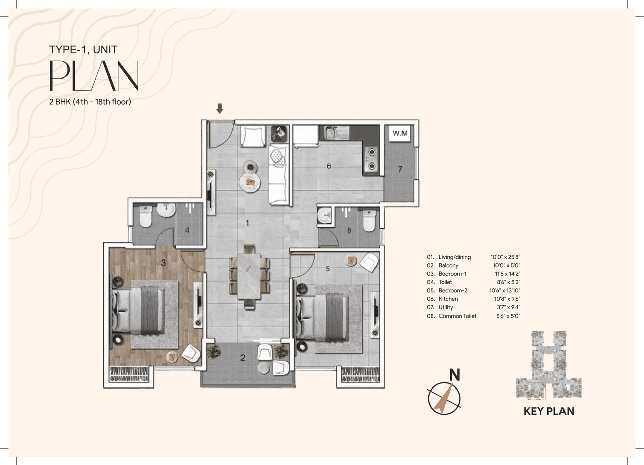 Jains Seven 77 Unit plan - 826 sq.ft.