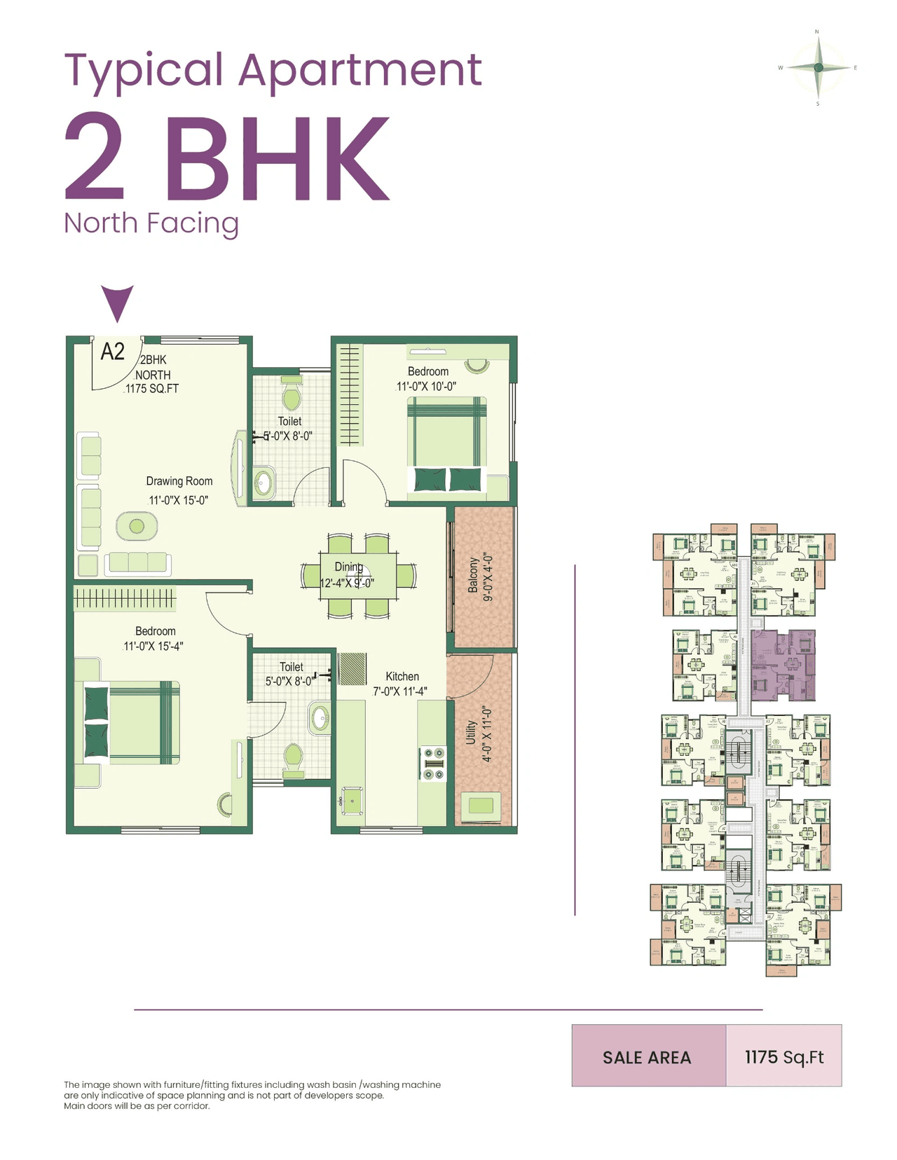 Greennesto Primus Unit plan - 739 sq.ft.