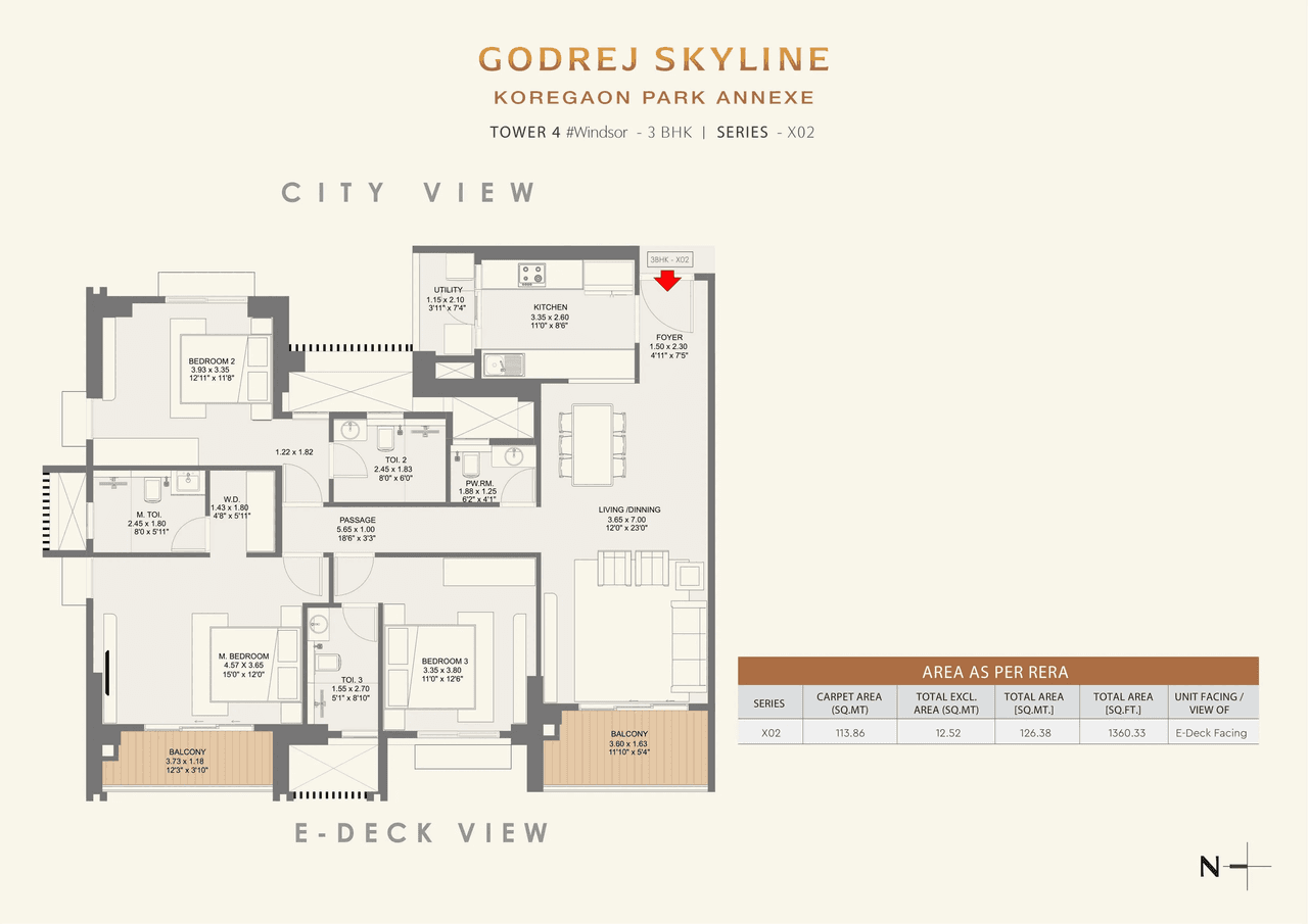 Godrej Skyline Unit plan - 1360 sq.ft.