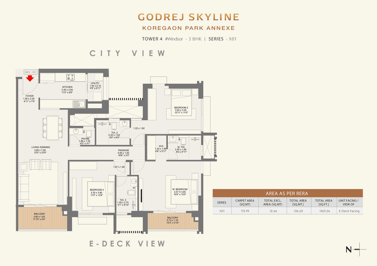Godrej Skyline Unit plan - 1362 sq.ft.