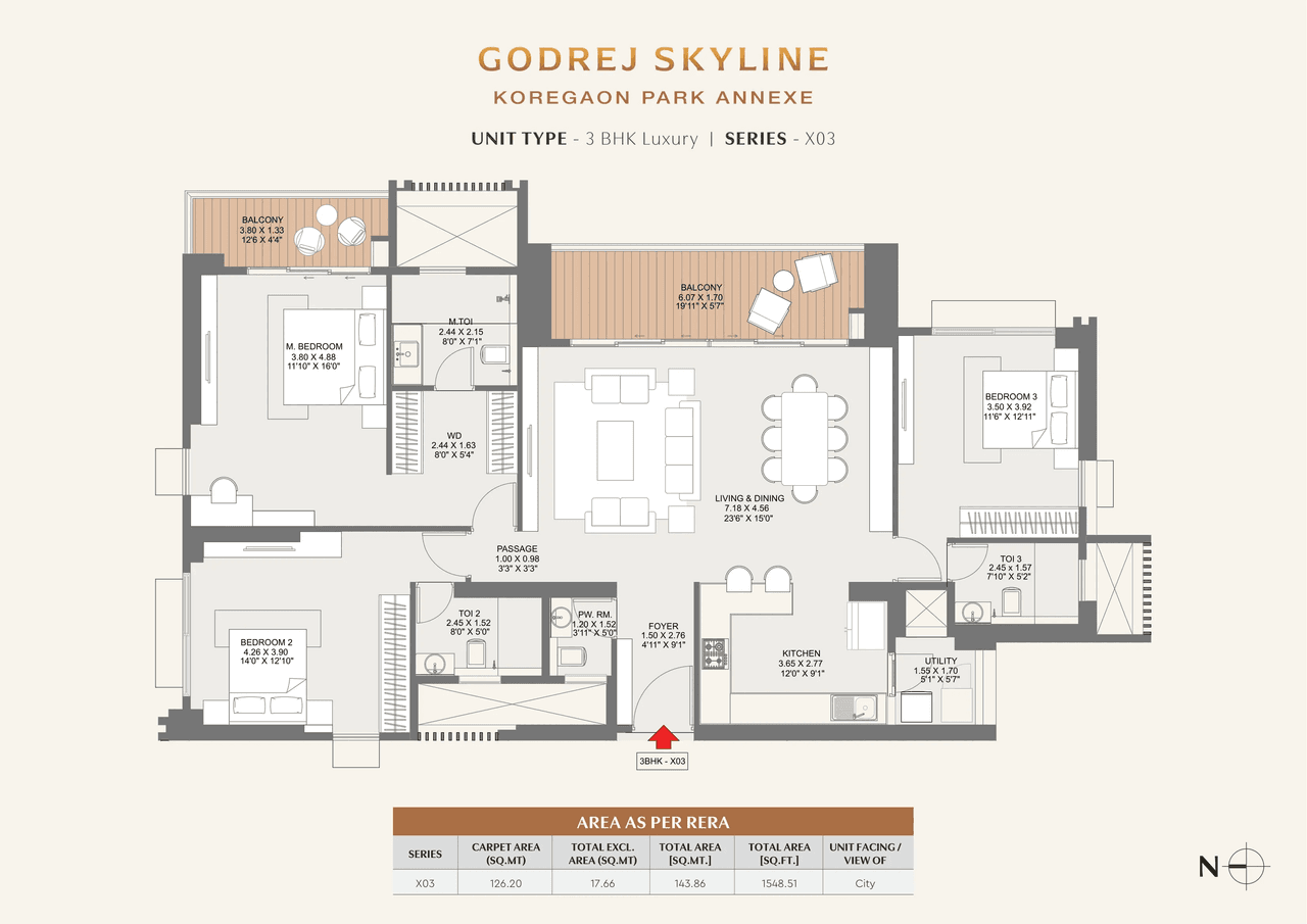 Godrej Skyline Unit plan - 1548 sq.ft.