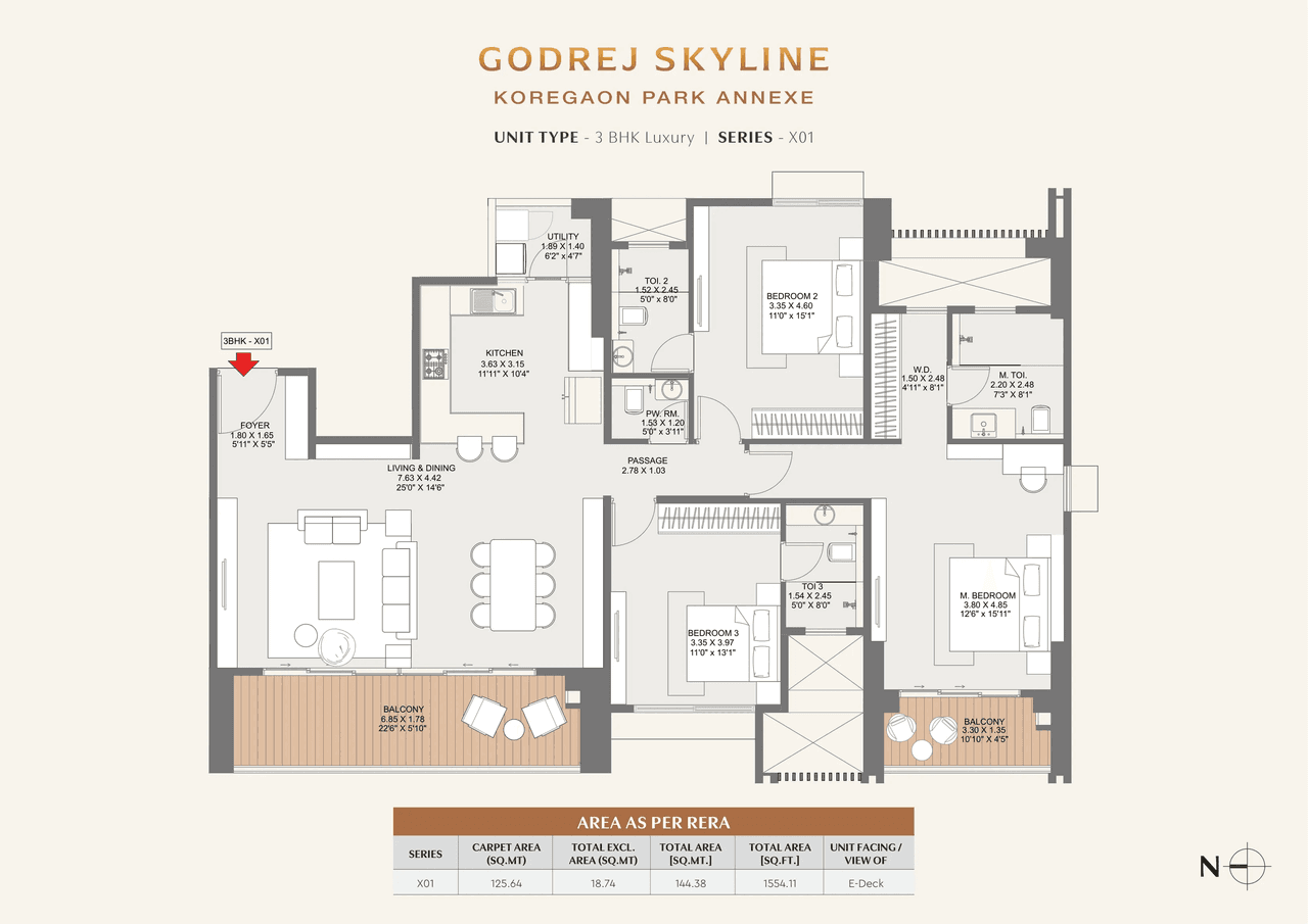 Godrej Skyline Unit plan - 1554 sq.ft.