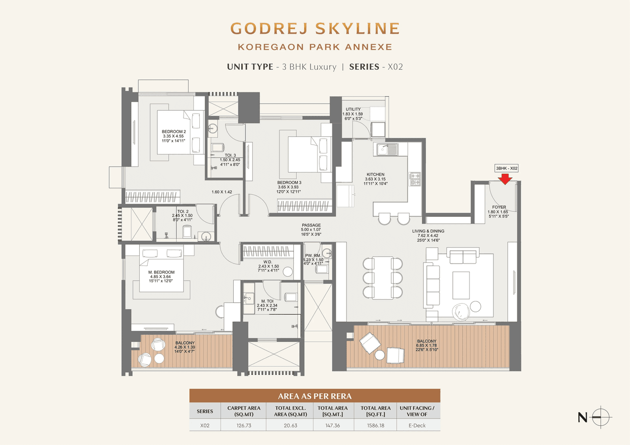 Godrej Skyline Unit plan - 1586 sq.ft.