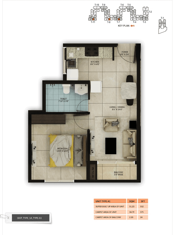Sattva Misty Charm Unit plan - 375 sq.ft.